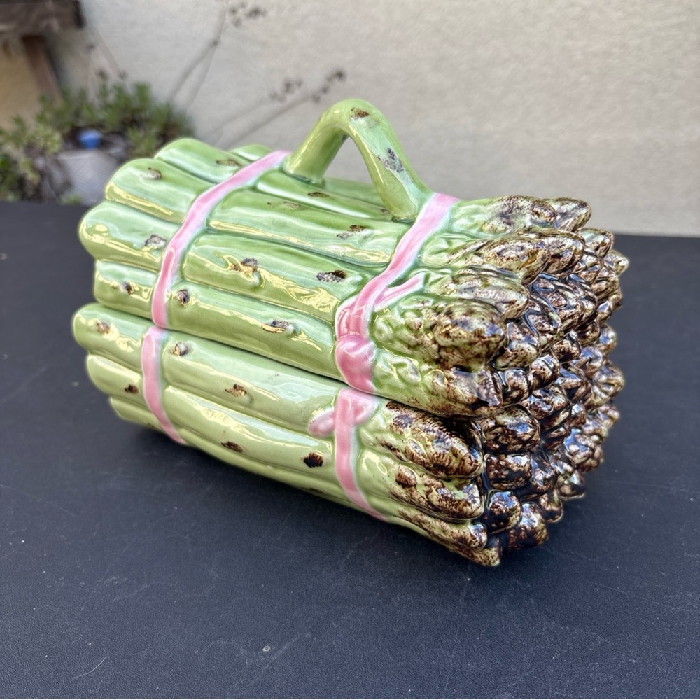 Vintage Majolica Asparagus serving Dish & spoon Bordallo Pinheiro Portugal